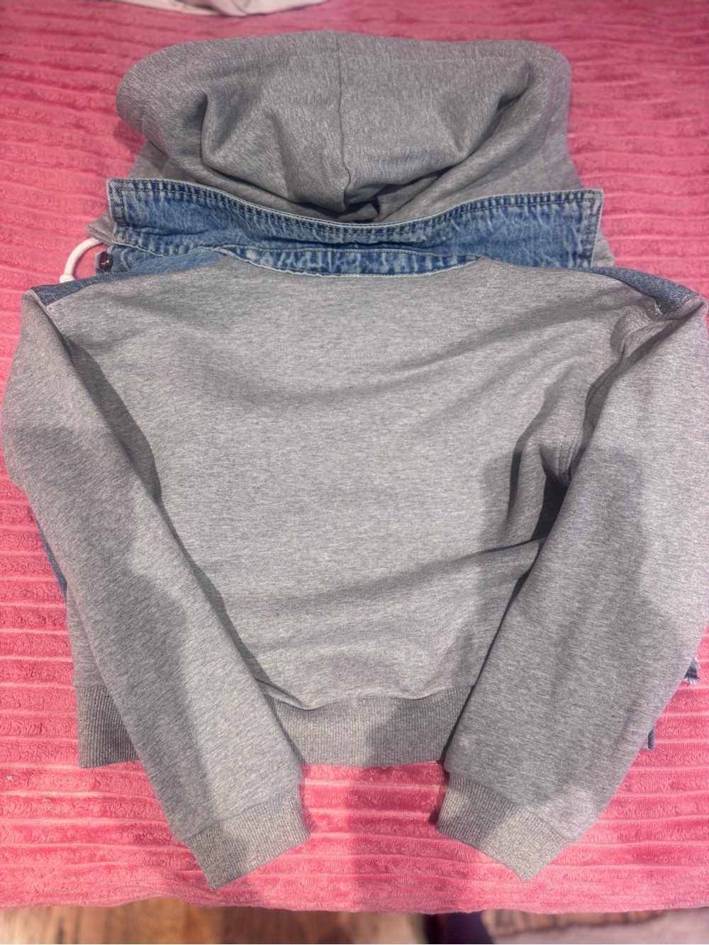 Tractr Gray Hoodie with Denim Collar